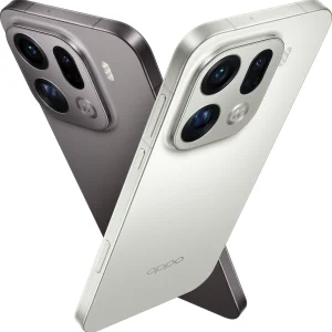 Dos unidades del OPPO Find X9 Pro de espaldas, en acabado Silk White y Titanium Charcoal