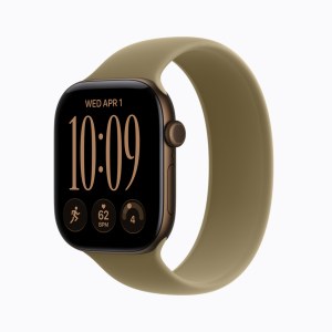 Apple Watch Series 12 de aluminio bronce oscuro con correa deportiva verde oliva